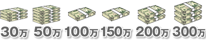 30万円。50万円。100万円。150万円。200万円。300万円